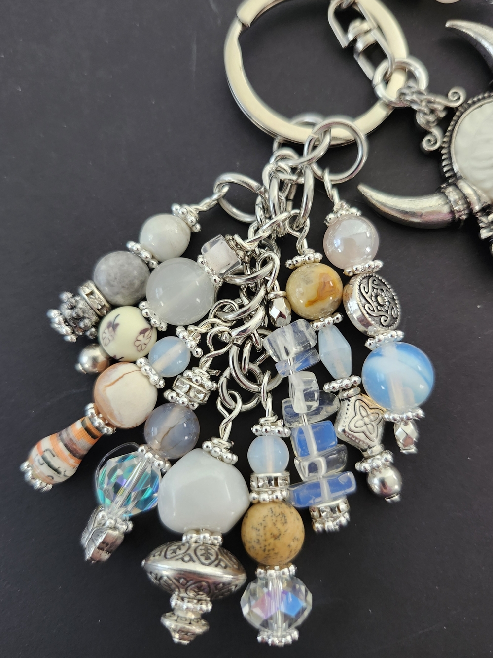 Highland Cow Purse Charm or Keychain Jasper Opal Rhodonite Handcrafted - Picture 3 of 5